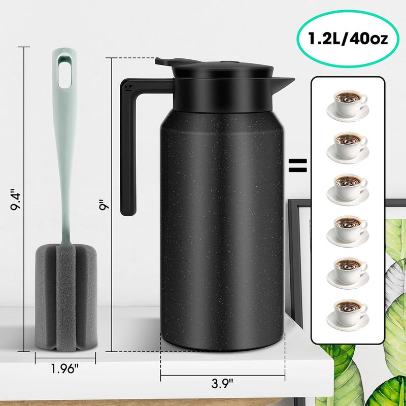 ShineMe Thermal Coffee Carafe, 40oz(1.2L) Stainless Steel Coffee Carafe for Keeping Hot Liquids, Travel Size Insulated Thermal Carafes for Coffee, Tea, Water, Beverage Dispenser(Black) - Image 4